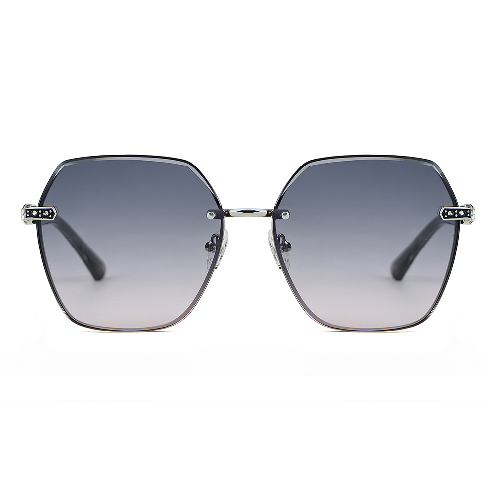 Модные шестиугольные солнцезащитные очки без оправы с полыми петлями